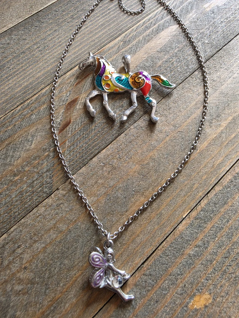 Silver-tone Kids Fairy Necklace with Purple Accents/pony Pendant